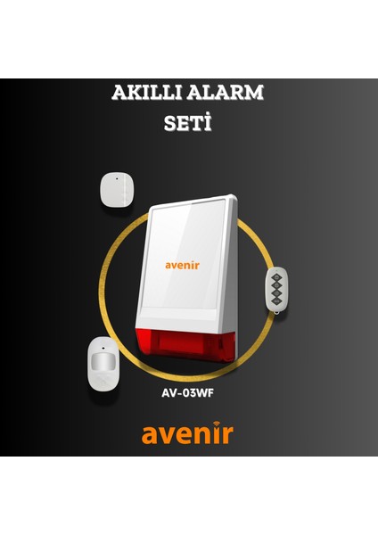 AV-03WF Wifi Kablosuz Akıllı Alarm Seti (1 Kapı/pencere Sensörü)(1pır)(1 Kumanda)