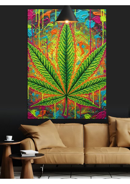 Esrarlı Hint Keneviri Yaprağı Dekoratif Kanvas - Mdf Ahşap Tablo