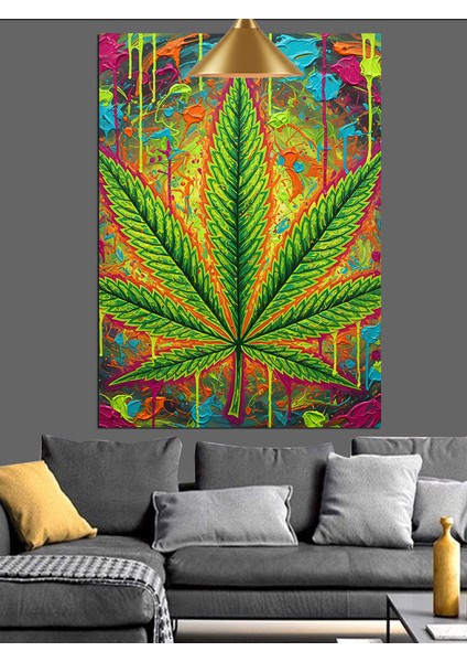 Esrarlı Hint Keneviri Yaprağı Dekoratif Kanvas - Mdf Ahşap Tablo fiyatları