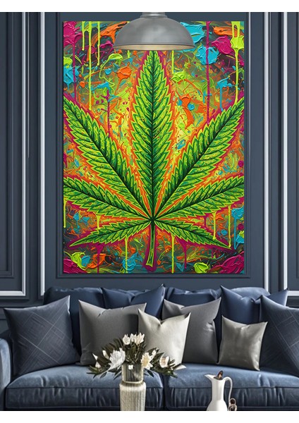 Esrarlı Hint Keneviri Yaprağı Dekoratif Kanvas - Mdf Ahşap Tablo modelleri
