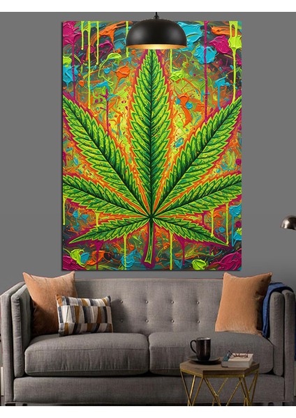 Esrarlı Hint Keneviri Yaprağı Dekoratif Kanvas - Mdf Ahşap Tablo fırsatları