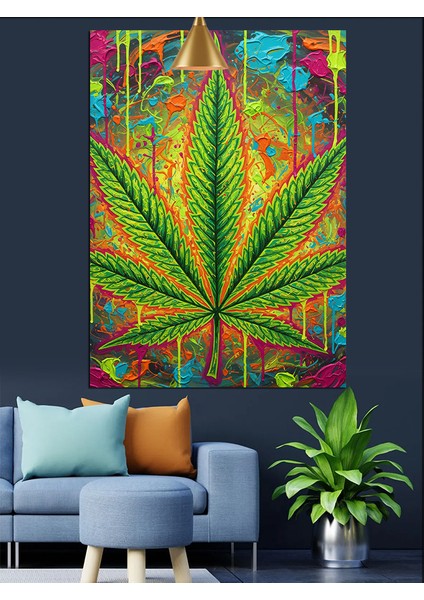 Esrarlı Hint Keneviri Yaprağı Dekoratif Kanvas - Mdf Ahşap Tablo indirimleri