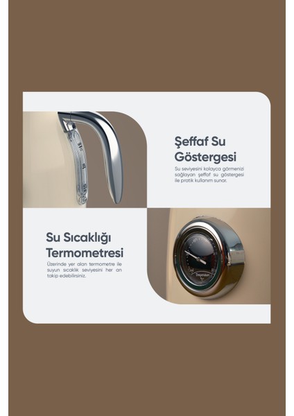 FR-KT05 Vintheat 1,7l Isı Göstergeli Retro Krem Kettle Kablosuz Su Isıtıcısı modelleri