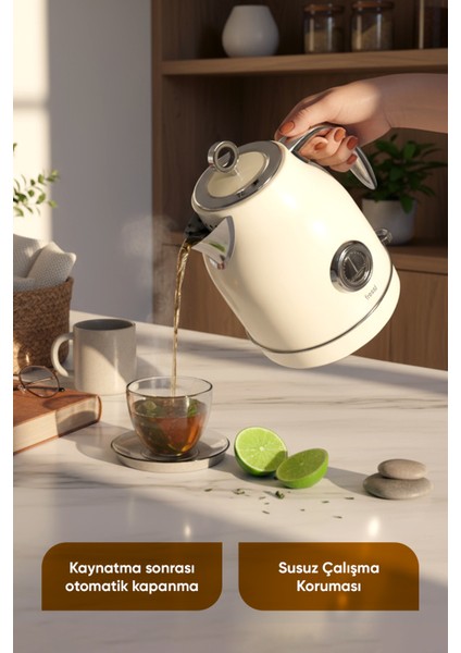 FR-KT05 Vintheat 1,7l Isı Göstergeli Retro Krem Kettle Kablosuz Su Isıtıcısı fırsatları