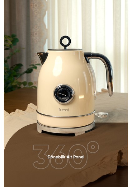FR-KT05 Vintheat 1,7l Isı Göstergeli Retro Krem Kettle Kablosuz Su Isıtıcısı indirimleri