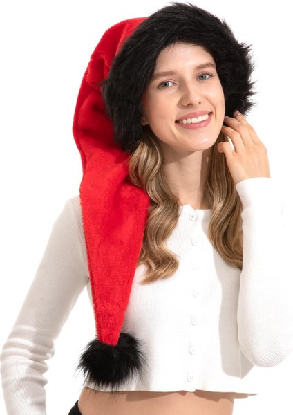 Uzun Tüylü Noel Şapkası, Kırmızı Kalınlaşmış Yetişkin Şapkası (Yurt Dışından) fırsatları