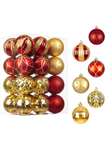 6 Cm'lik 24 Adet Çok Farklı Desenli, Renkli Noel Topu (Yurt Dışından)