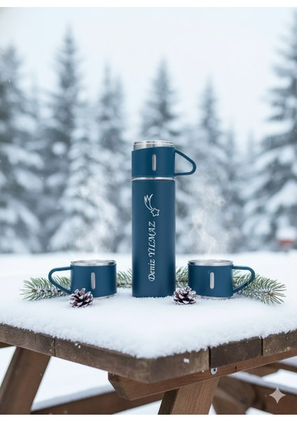 3 Bardaklı Termos 500ML Sıcak Tutan Paslanmaz Çelik Kahve Çay Termosu Çantalı Hediye