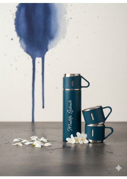 Termos Bardak 500ML 3 Bardaklı A+ Kalite Paslanmaz Çelik Kahve Çay Termosu Hediye Çantalı