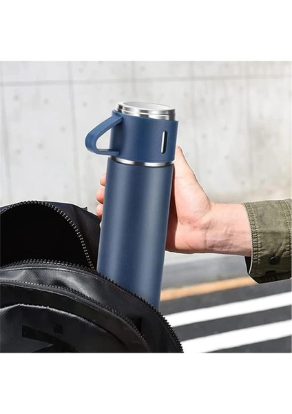 Bardaklı Çelik Termos 500ML Set 3 Bardaklı A+ Kalite Kahve Termosu Çantalı Hediye