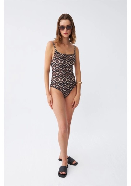 Kadın Etnik Desenli Ince Askılı Vücut Saran Mayo modelleri