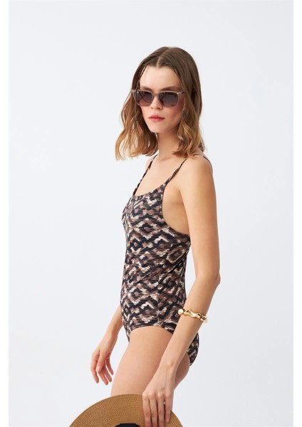 Kadın Etnik Desenli Ince Askılı Vücut Saran Mayo fırsatları