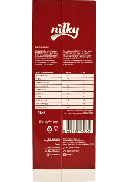 Badem Sütü Glütensiz Bitkisel Bazlı Laktosuz Vegan 1 lt fiyatları