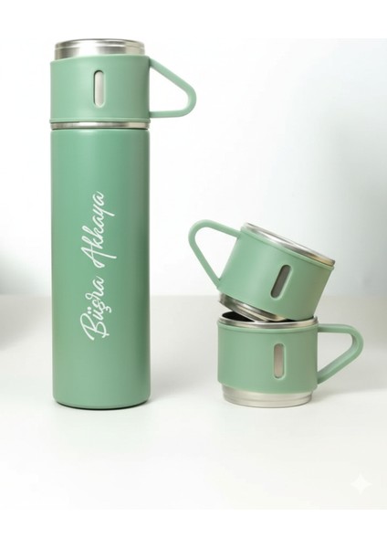 3 Bardaklı 500ML Termos Seti A+ Kalite Paslanmaz Çelik Kahve Çay Termosu Çanta Hediyeli