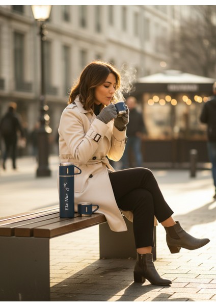 Termos Suluk 500ML 3 Bardaklı Set Paslanmaz Çelik Kahve Çay Termosu Premium Çanta Hediyeli