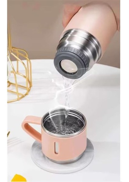 Bardaklı Termos 500ML Premium Paslanmaz Çelik 3 Bardaklı Kahve Termosu Seti Çantalı Hediye