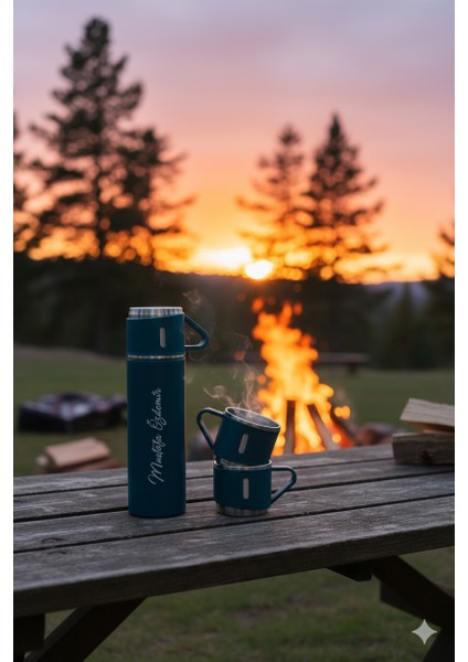 A+ Kalite 3 Bardaklı Termos Set 500ML Paslanmaz Çelik Kahve Termosu Kamp Termosu Çantalı