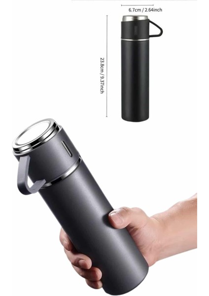 Çelik Termos 500ML 3 Bardaklı Set A+ Kalite Paslanmaz Çelik Kahve Termosu Kamp Termosu Çantalı