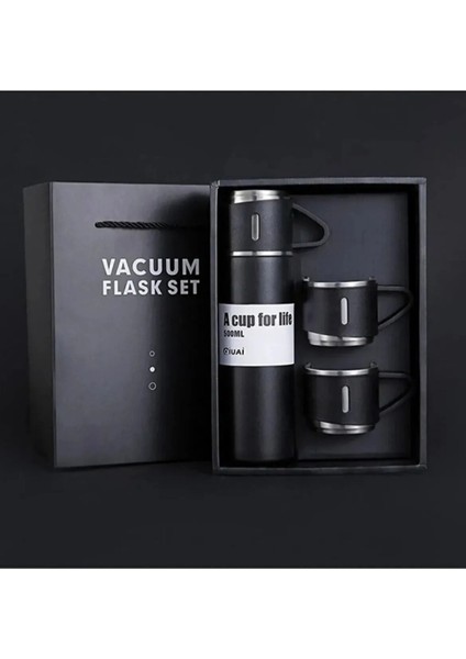 Termos Bardak 500ML 3'lü Set Premium Paslanmaz Çelik Kahve Çay Termosu Hediye Çantalı