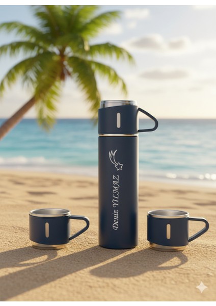 Su Termosu 500ML 3 Bardaklı Set A+ Kalite Paslanmaz Çelik Kahve Termosu Hediye Çantalı