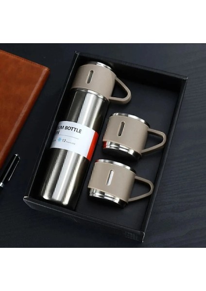 Termos Seti 500ML 3 Bardaklı A+ Kalite Paslanmaz Çelik Kahve Çay Termosu Hediye Çantalı