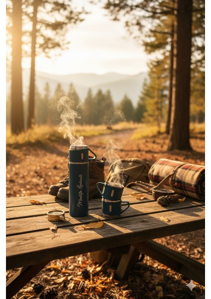 Paslanmaz Çelik Termos 500ML 3 Bardaklı A+ Kalite Kahve Çay Termosu Hediye Çantalı