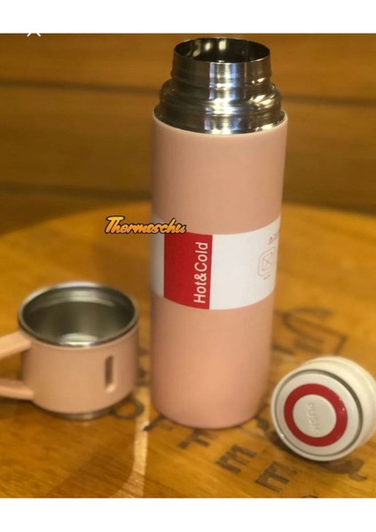 Paslanmaz Çelik Termos Pembe Renk 3 Bardaklı Termos Seti Vakumlu Termos Set Çanta Hediyeli Bej Diğer modelleri