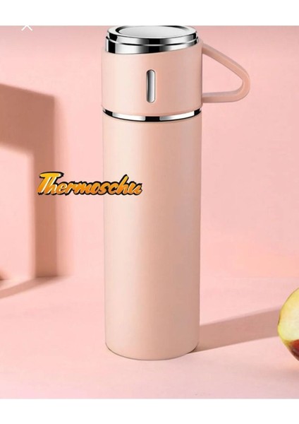 Paslanmaz Çelik Termos Pembe Renk 3 Bardaklı Termos Seti Vakumlu Termos Set Çanta Hediyeli Bej Diğer fırsatları