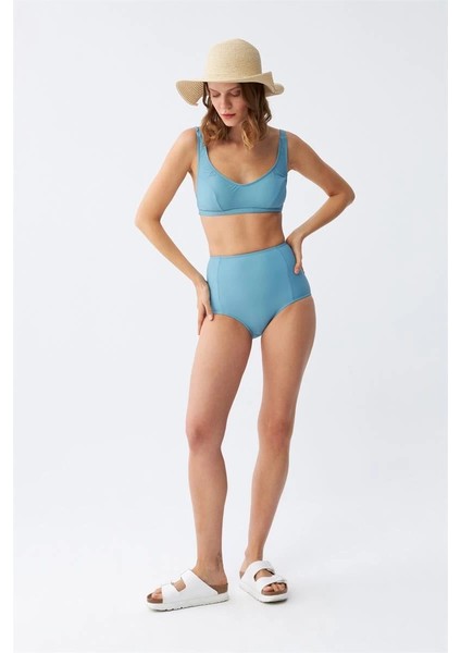 Kadın Basic Turkuaz Pedli Yüksek Bel Bikini Takımı modelleri