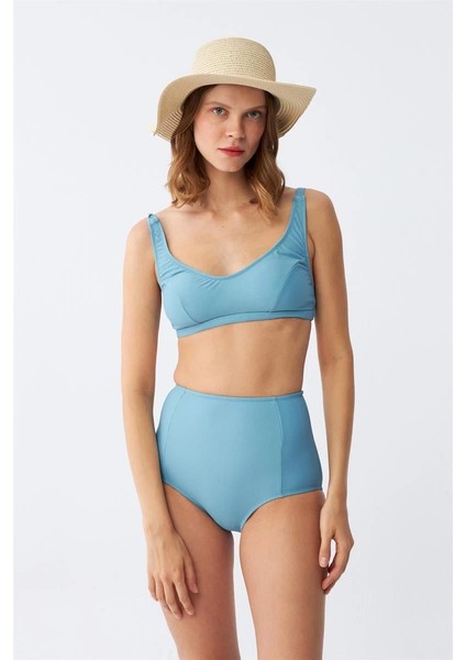 Kadın Basic Turkuaz Pedli Yüksek Bel Bikini Takımı fırsatları