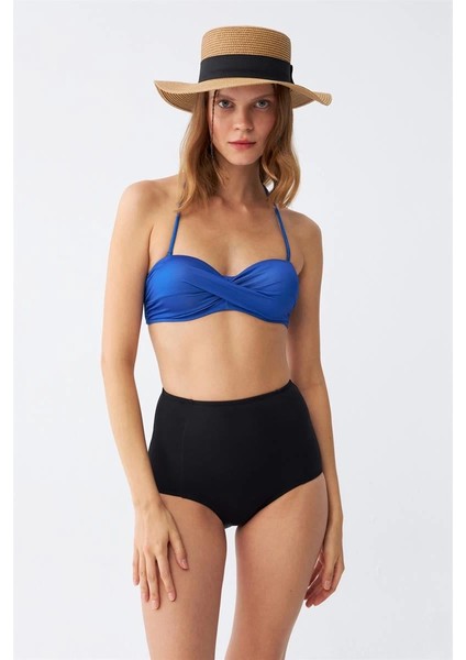 Kadın Straplez Mavi Yüksek Bel Bikini Takımı fiyatları