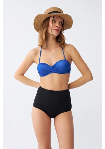 Kadın Straplez Mavi Yüksek Bel Bikini Takımı modelleri