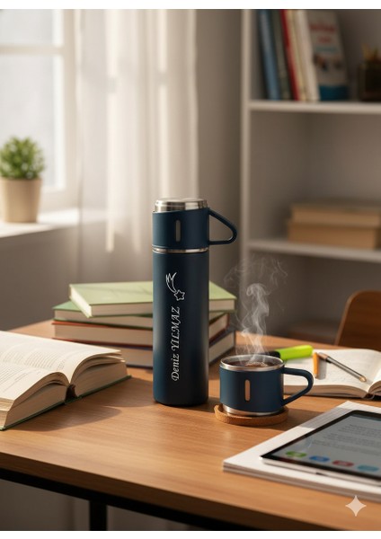 Termos Bardak 500ML Set 3 Bardaklı Premium Paslanmaz Çelik Kahve Çay Termosu Hediye Çantalı