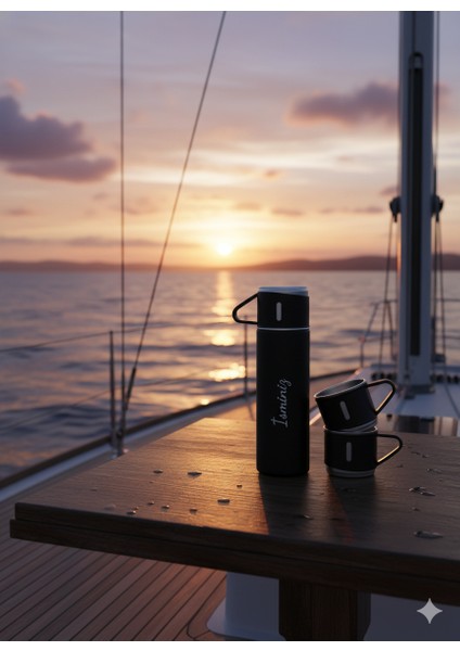 Küçük Termos 500ML 3 Bardaklı Set Premium Paslanmaz Çelik Kahve Çay Termosu Hediye Çantalı