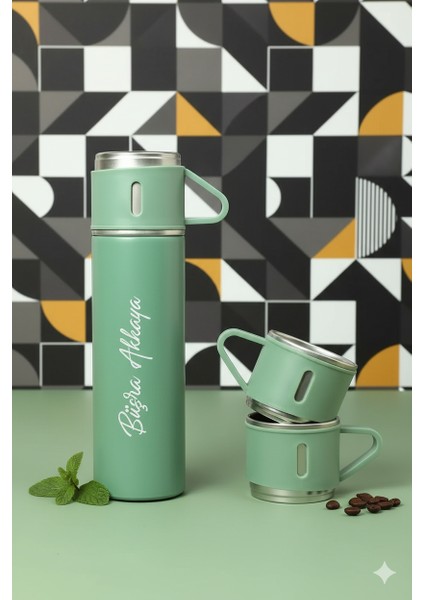 Sıcak Tutan Termos 500ML 3 Bardaklı Paslanmaz Çelik Set Kahve Çay Termosu Hediye Çantalı