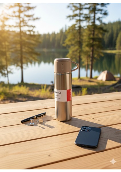 Paslanmaz Çelik Termos 3 Bardaklı Termos Seti Vakumlu Termos Set Çanta Hediyeli Içecek 500 ml Paslan