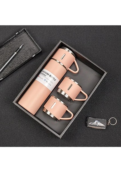 Hediyelik 3 Bardaklı Çelik Termos Seti 500 Ml. Vacuum Flask Set Karton Çantalı - Simli Içecek 500 ml fiyatları