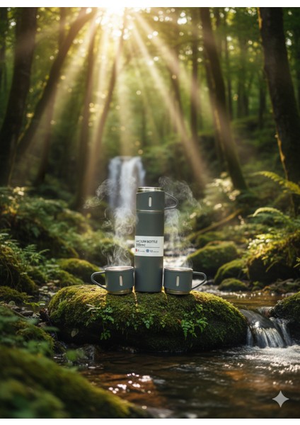 Paslanmaz Çelik Termos Pembe Renk 3 Bardaklı Termos Seti Vakumlu Termos Set 550 ml >550 ml Içecek Pa