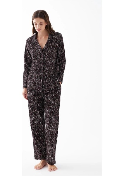 Kadın Siyah Düğmeli Kalp Desenli Pamuklu Pijama Takımı fiyatları