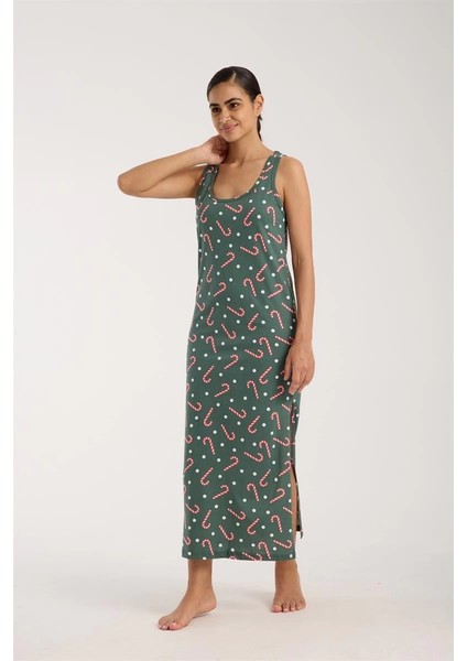 Kadın Kalın Askılı Yırtmaçlı Uzun Yeşil Gecelik fiyatları