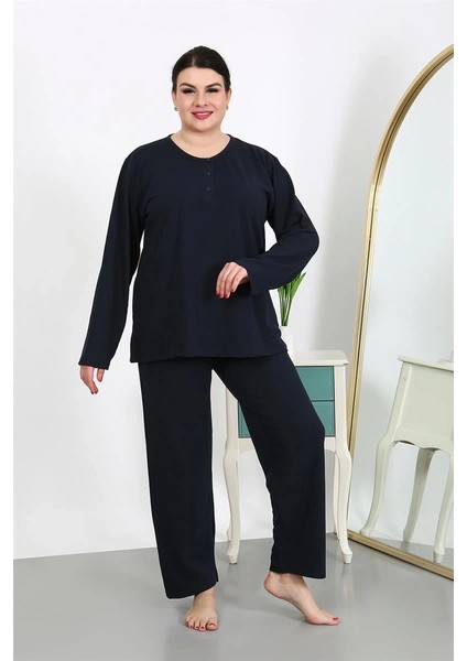 Kadın Büyük Beden Uzun Kol Penye Pijama Takımı Lacivert fiyatları