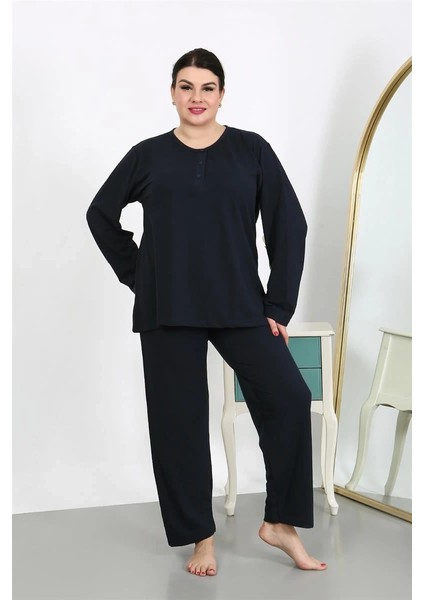 Kadın Büyük Beden Uzun Kol Penye Pijama Takımı Lacivert modelleri
