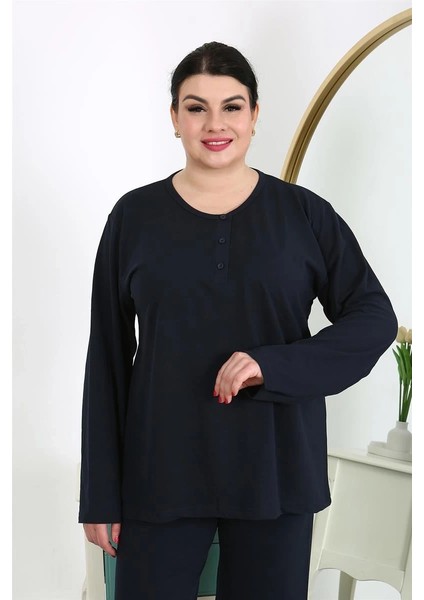 Kadın Büyük Beden Uzun Kol Penye Pijama Takımı Lacivert fırsatları