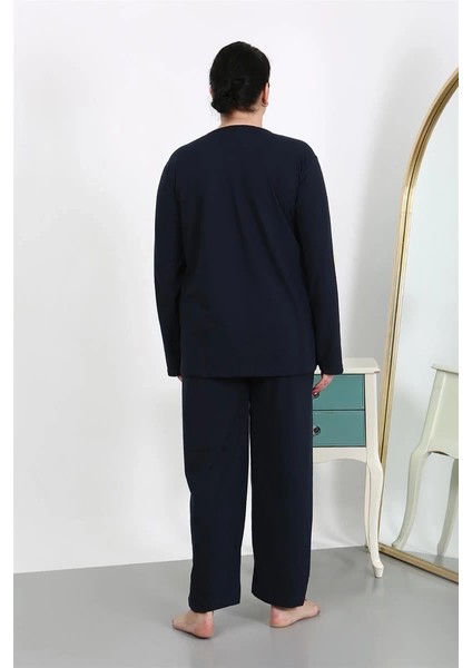 Kadın Büyük Beden Uzun Kol Penye Pijama Takımı Lacivert indirimleri