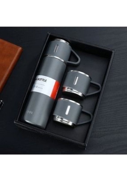 500 ml Çelik Termos 3 Bardaklı Set Premium Kahve Termosu Çay Termosu Hediye Çantalı
