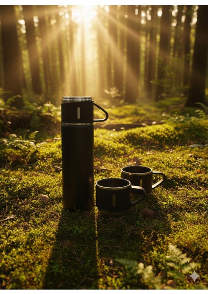 Kişiye Özel Isimli Paslanmaz Çelik Termos 3 Bardaklı Termos Seti Çanta Hediyeli 0,50 L Içecek Paslan