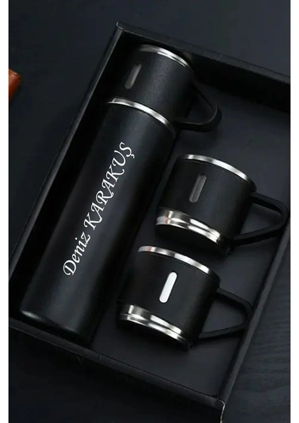 3 Bardaklı Termos >550 ml Paslanmaz Çelik Gümüş