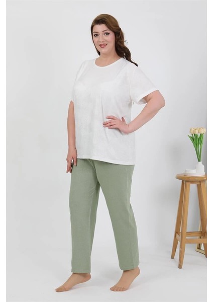 Kadın Büyük Beden Kısa Kol Penye Pijama Takımı Beyaz fırsatları