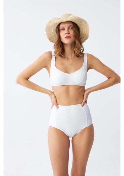 Kadın Basic Beyaz Pedli Yüksek Bel Bikini Takımı