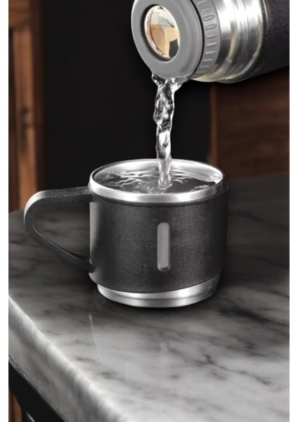Çelik Termos Çay Termosu 500ML 3 Bardaklı Premium Set A+ Kalite Kahve Termosu Çanta Hediye